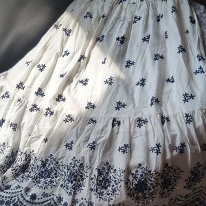 Cider Floral Embroidered Maxi Skirt - White and Navy